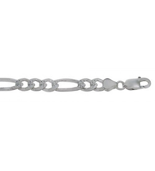 5.6mm Figaro Pave Chain, 7.5" - 30" Length, Sterling Silver